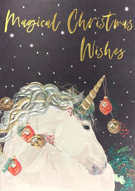 FREEPOST Mystical White Unicorn in the Snow Christmas Cards & Packs