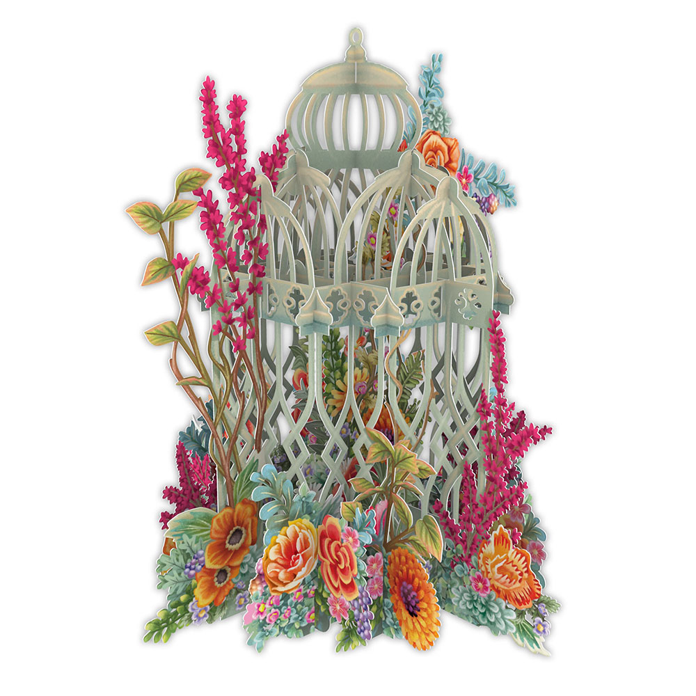 Paper D'Art - 3D Green Cage with Flowers Blank Card #3D032
