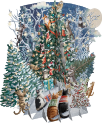 3D Cats & Tree Christmas Card 