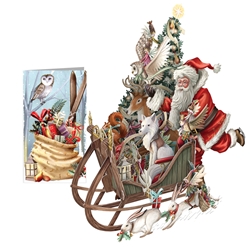 3D Santas Woodland Sleigh 3D Greeting Card 