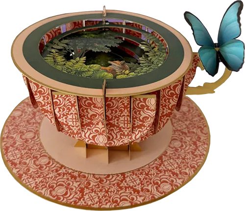3D Teacup Butterfly Fox Greeting Card 