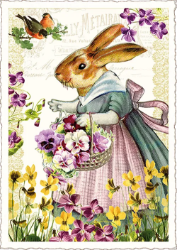 Bunny Pansies Easter Postcard 