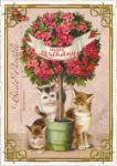 Cat Flowers Birthday Postcard 