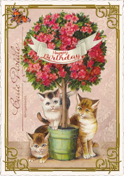 Cat Flowers Birthday Postcard 