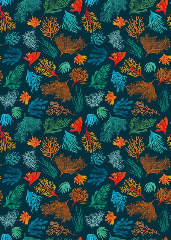 sea coral navy wrapping paper