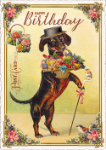 Dog Bouquet Birthday Postcard 