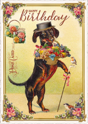 Dog Bouquet Birthday Postcard 
