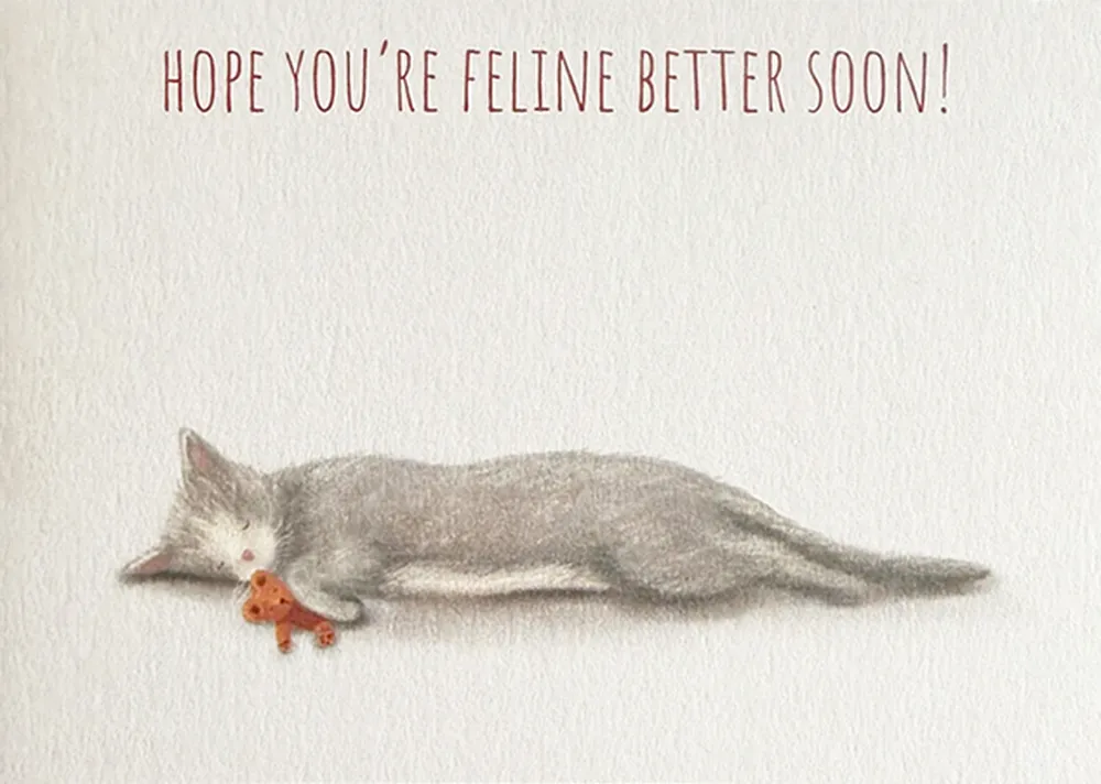 Grey Cat Feline Better Get Well Card 