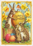 Rabbits Daffodils Postcard 