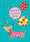 Window Dog Birthday Greeting Card Balloon 