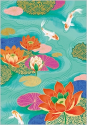 Orange Lotus and Koi Blank Card