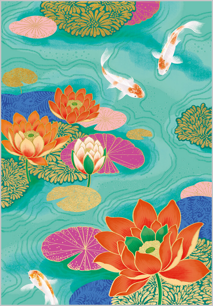 Orange Lotus and Koi Blank Card