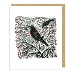 Blackbird and Berries Christmas Card Christmas