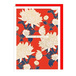 Chrysanthemums on Red Birthday Card 