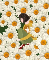 Girl Daisies Blank Card