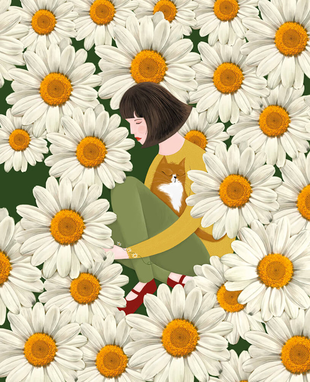 Girl Daisies Blank Card