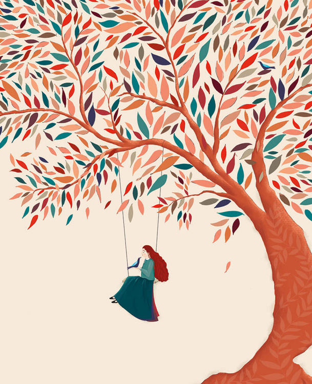 Girl Swinging Blank Card