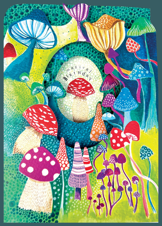 Trifold Mushrooms Birthday Card