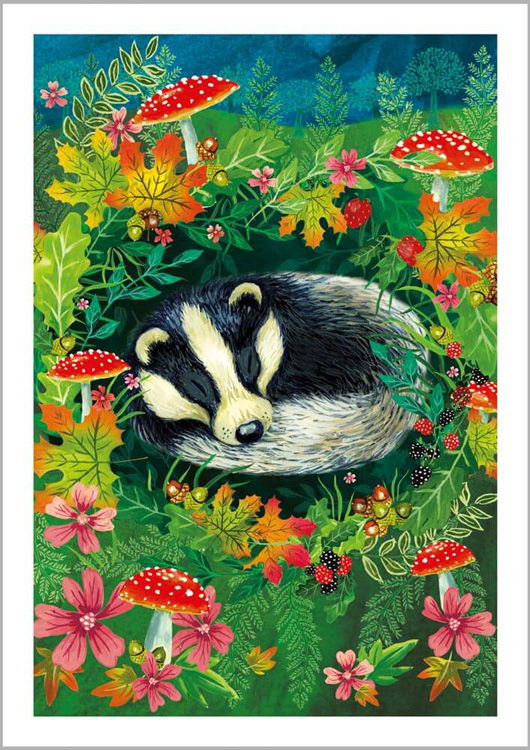 Badger & Mushrooms Blank Card