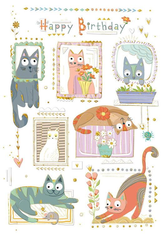 Cat Portraits Birthday Card