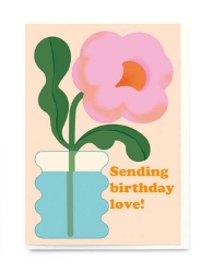Vase Pink Flowers Birthday Card