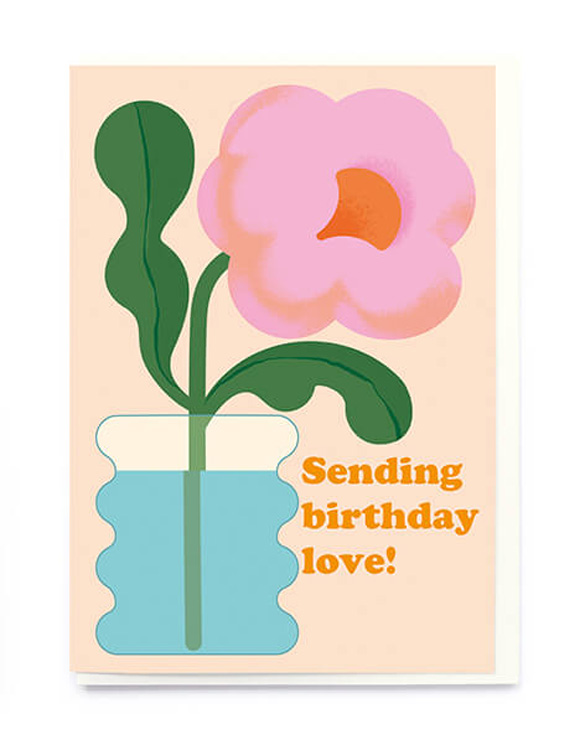 Vase Pink Flowers Birthday Card
