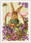Bunny In Basket Easter Postcard