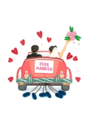 Just Married Quill Wedding Card
