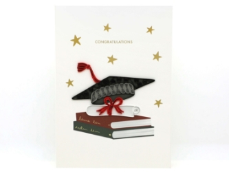 Hat Books Quill Graduation Card