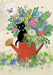 Flower Can Kitty Blank Card