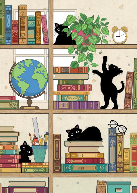 Bookcase Kitties Blank Card