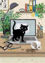 Laptop Kitty Blank Card