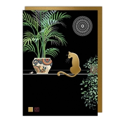 Gold Cat Plant Blank Card 