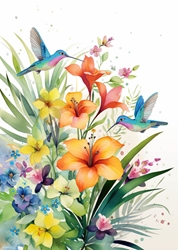 Hummingbirds and Lilies Blank Card
