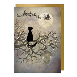 Cat and Moon Christmas Card Christmas