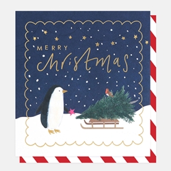 Penguin Sleigh Christmas Card Christmas
