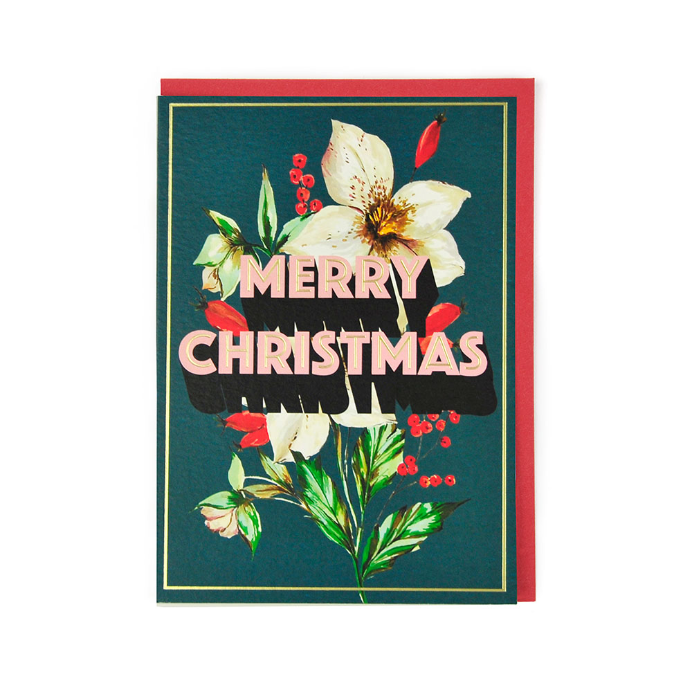 Cath Tate Cards White Floral Merry Christmas Christmas Card XMMDF2116