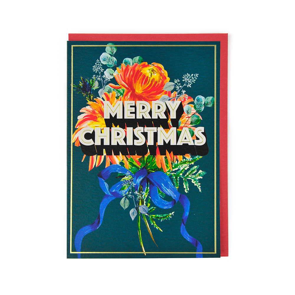 Cath Tate Cards Orange Floral Merry Christmas Christmas Card XMMDF2118