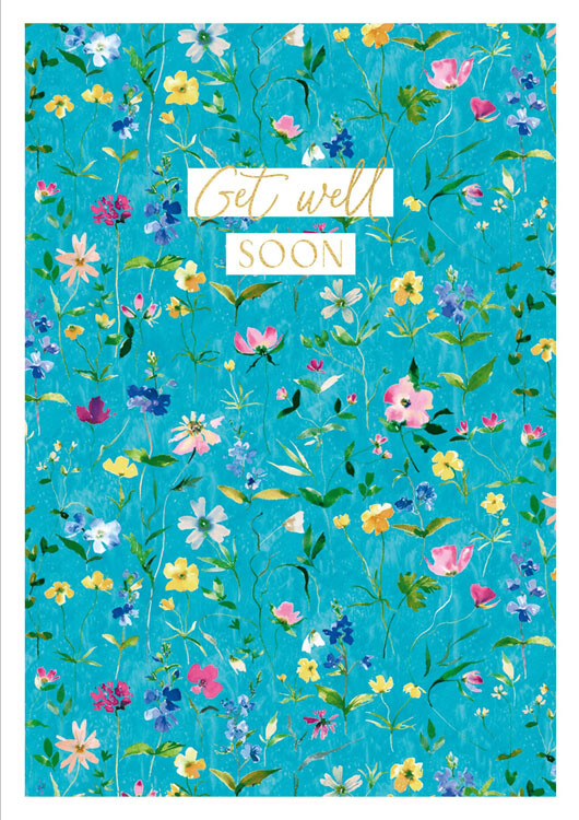Blue Flowers Get Well Greeting Card