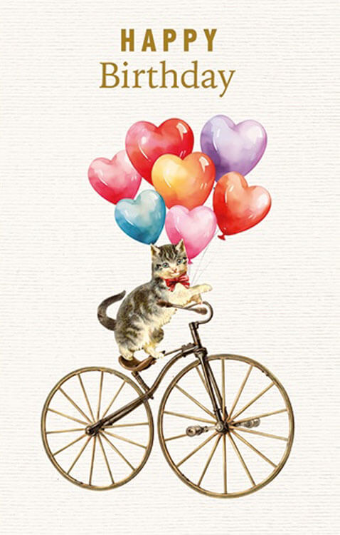 Cat & Bicycle Birthday Greeting Card