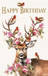 Deer & Flowers Birthday Greeting Card