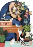 Diecut Cat Music Blank Greeting Card