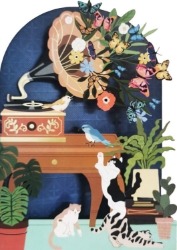 Diecut Cat Music Blank Greeting Card