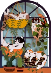 Diecut Cat Plants Blank Greeting Card