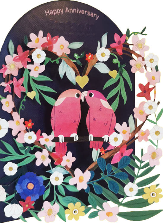 Diecut Love Birds Anniversary Greeting Card