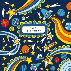 Space Doodle Birthday Greeting Card