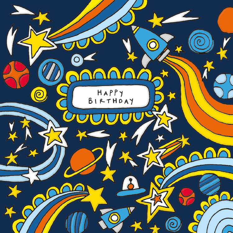 Space Doodle Birthday Greeting Card
