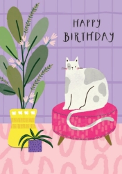 Cat and Plant Birthday Greeting Card