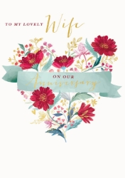 Wife Heart Flower Anniversary Greeting Card