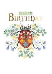Floral Lady Bug Birthday Greeting Card